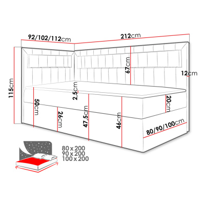 Kontinentálna jednolôžková posteľ 90x200 RAMIRA 3 - biela ekokoža / hnedá 2, ľavé prevedenie + topper ZDARMA