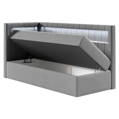 Kontinentálna jednolôžková posteľ 90x200 RAMIRA 3 - biela ekokoža / čierna, ľavé prevedenie + topper ZDARMA