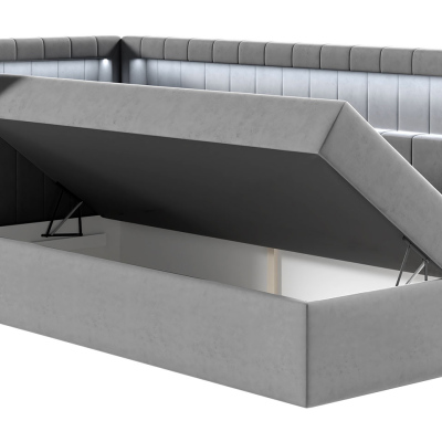 Kontinentálna jednolôžková posteľ 80x200 RAMIRA 3 - biela ekokoža / hnedá 2, ľavé prevedenie + topper ZDARMA