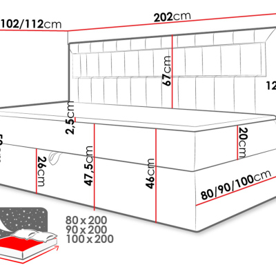 Boxspringová jednolôžková posteľ 90x200 RAMIRA 2 - biela ekokoža / červená + topper ZDARMA