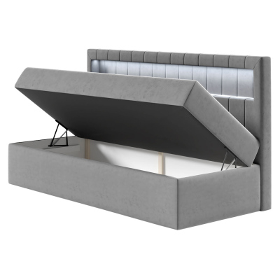 Boxspringová jednolôžková posteľ 90x200 RAMIRA 2 - biela ekokoža / šedá + topper ZDARMA