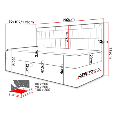 Boxspringová jednolôžková posteľ 80x200 RAMIRA 2 - biela ekokoža / červená + topper ZDARMA