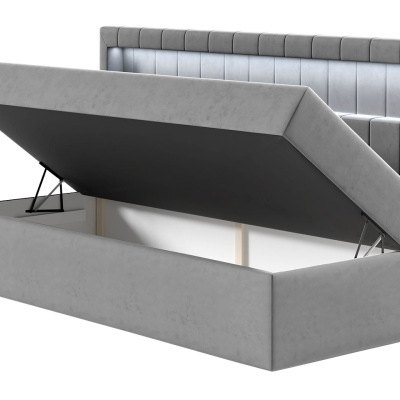 Boxspringová jednolôžková posteľ 100x200 RAMIRA 2 - biela ekokoža / šedá + topper ZDARMA