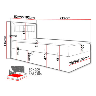 Kontinentálna jednolôžková posteľ 90x200 RAMIRA 1 - biela ekokoža / hnedá 2, ľavé prevedenie + topper ZDARMA