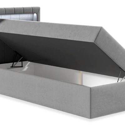 Kontinentálna jednolôžková posteľ 90x200 RAMIRA 1 - biela ekokoža / šedá, ľavé prevedenie + topper ZDARMA