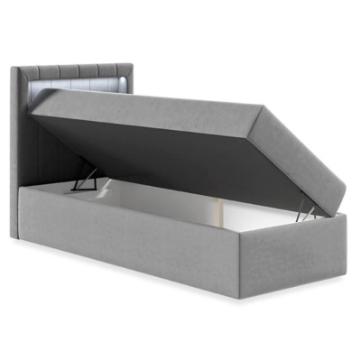 Kontinentálna jednolôžková posteľ 100x200 RAMIRA 1 - biela ekokoža / čierna, ľavé prevedenie + topper ZDARMA