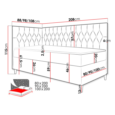 Boxspringová jednolôžková posteľ 90x200 PORFIRO 3 - biela ekokoža / hnedá 2, ľavé prevedenie + topper ZDARMA