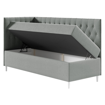 Boxspringová jednolôžková posteľ 90x200 PORFIRO 3 - biela ekokoža / khaki, ľavé prevedenie + topper ZDARMA