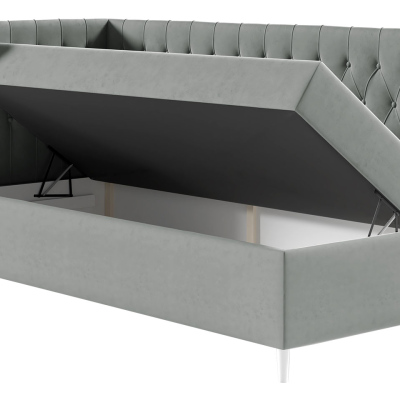 Boxspringová jednolôžková posteľ 100x200 PORFIRO 3 - biela ekokoža / šedá, ľavé prevedenie + topper ZDARMA