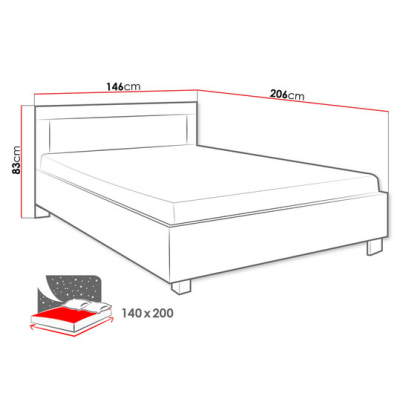 Manželská posteľ s matracom a roštom 140x200 TAKA - dub sonoma