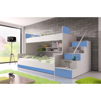 Detská poschodová posteľ RENI 2 - 90x200, biela / modrá