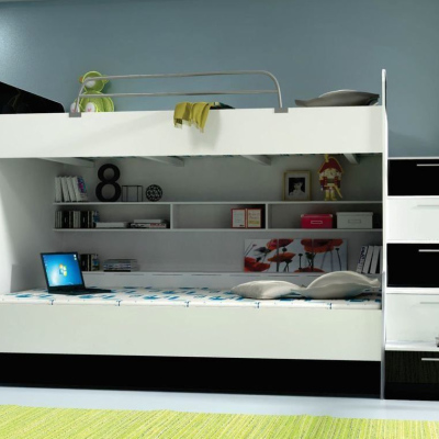Detská poschodová posteľ RENI 2 - 90x200, biela / čierna