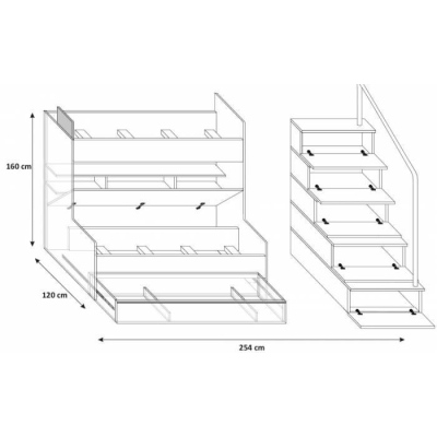 Detská poschodová posteľ RENI 2 - 90x200, biela / čierna