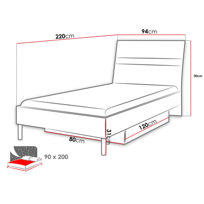 Posteľ do detskej izby RENI 1 - 90x200, biela / čierna