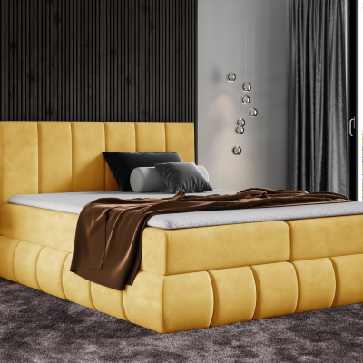Dizajnová čalúnená posteľ 140x200 VENY - žltá + topper ZDARMA