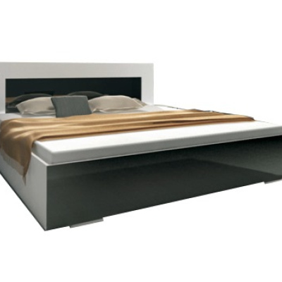 Manželská posteľ s matracom HENRIETA - biela / čierny lesk