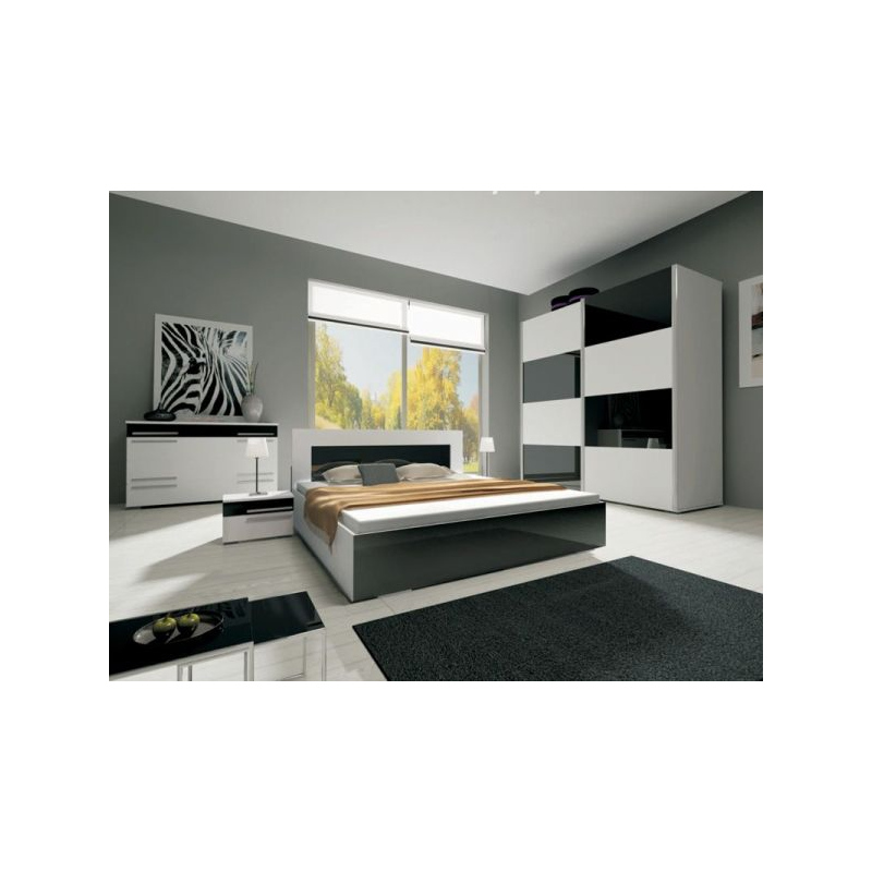 Manželská posteľ HENRIETA - 160x200, biela / čierny lesk