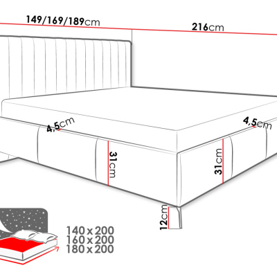 Manželská posteľ s úložným priestorom 160x200 TANIX - šedá