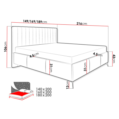Manželská posteľ s úložným priestorom 140x200 TANIX - šedá