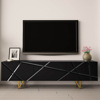 TV stolík ROANA - lesklý čierny / čierny