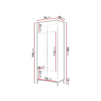 Šatníková skriňa 74 cm so zrkadlom ANDORA - dub kraft / čierna