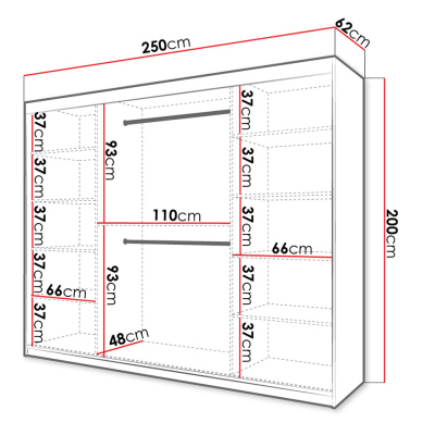 Šatníková skriňa 250 cm LONZO 1 - čierna