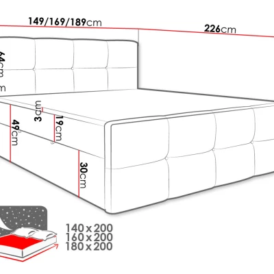 Boxspringová manželská posteľ 140x200 SEVERO - šedá