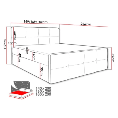 Boxspringová manželská posteľ 140x200 SEVERO - šedá