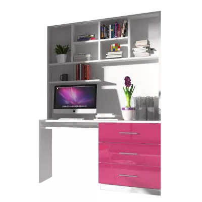 Písací stôl s policami RENI 3 - biely / ružový
