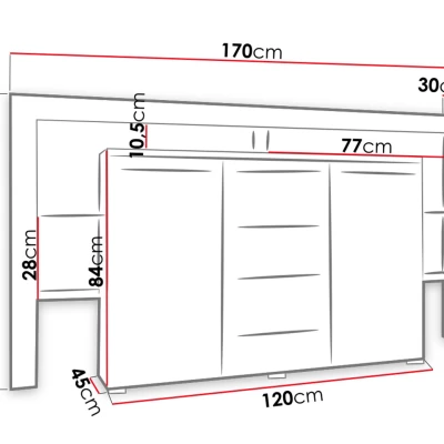 Komoda s LED osvetlením ROLIN 2 - biela / šedá lesk