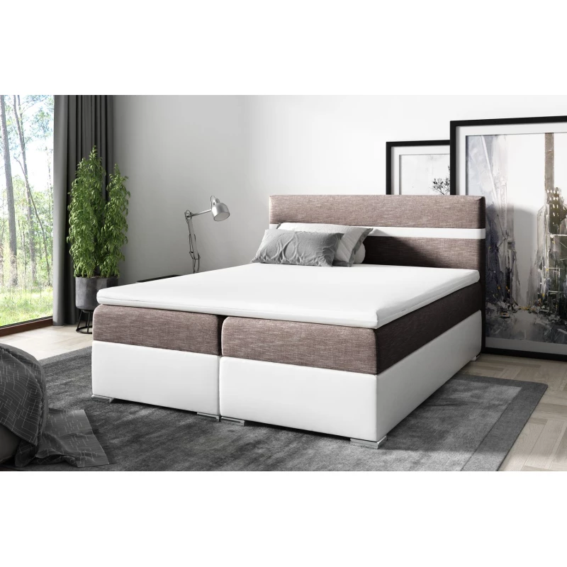 Boxspringová posteľ URSZULA - 200x200, biela / hnedá + topper ZDARMA