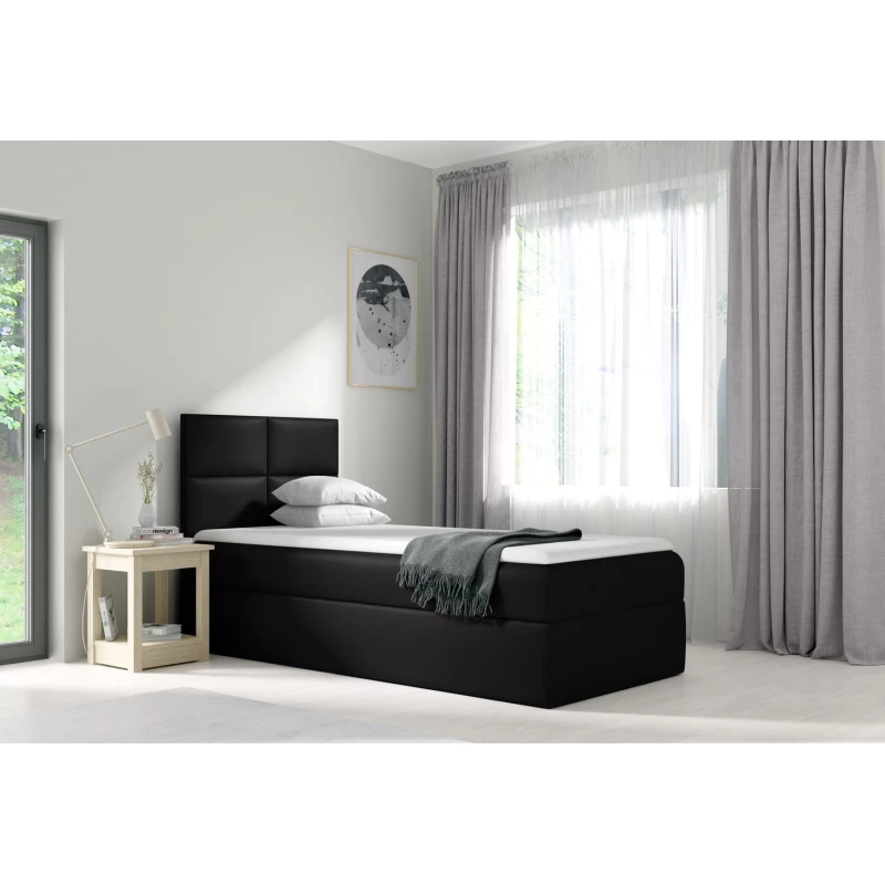 Čalúnená jednolôžková posteľ SONIA - 100x200, čierna + topper ZDARMA