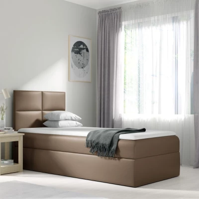 Čalúnená jednolôžková posteľ SONIA - 100x200, hnedá + topper ZDARMA