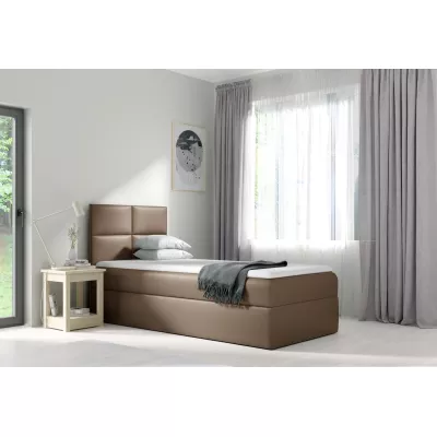 Čalúnená jednolôžková posteľ SONIA - 100x200, hnedá + topper ZDARMA