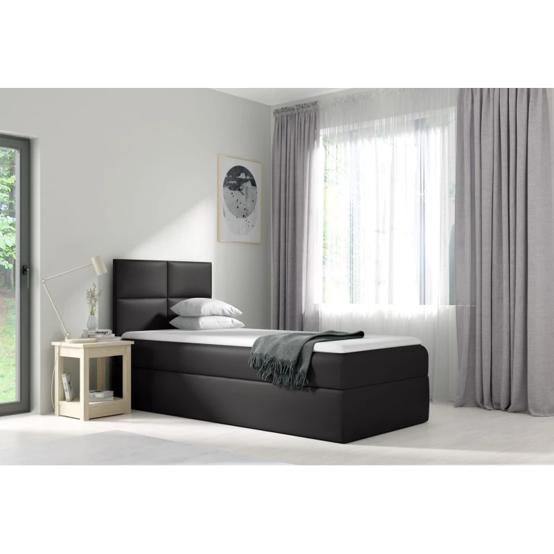 Čalúnená jednolôžková posteľ SONIA - 100x200, tmavo šedá + topper ZDARMA
