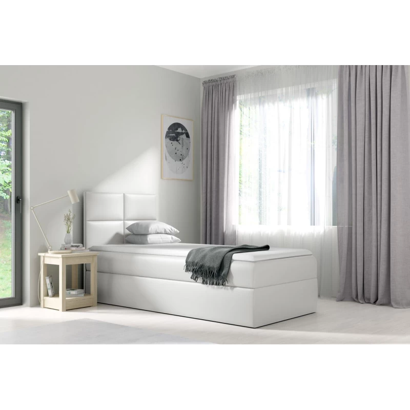 Čalúnená jednolôžková posteľ SONIA - 80x200, biela + topper ZDARMA