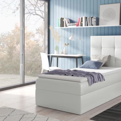 Čalúnená jednolôžková posteľ REBECCA - 100x200, biela + topper ZDARMA