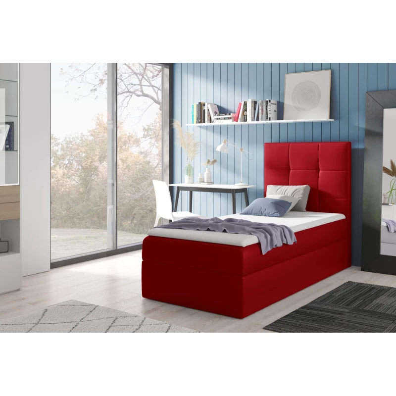 Čalúnená jednolôžková posteľ REBECCA - 100x200, červená + topper ZDARMA