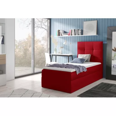 Čalúnená jednolôžková posteľ REBECCA - 100x200, červená + topper ZDARMA