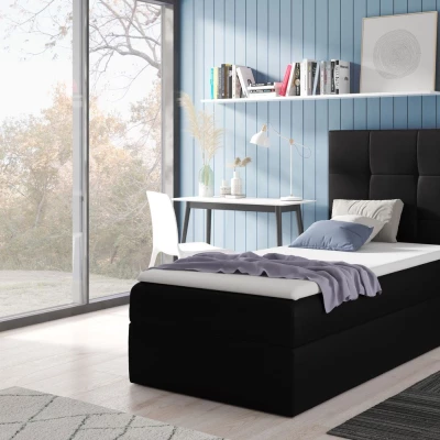 Čalúnená jednolôžková posteľ REBECCA - 90x200, čierna + topper ZDARMA