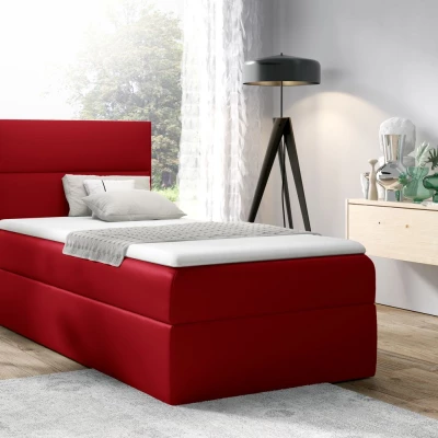 Čalúnená jednolôžková posteľ OLENA - 100x200, červená + topper ZDARMA