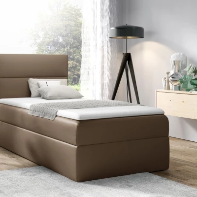 Čalúnená jednolôžková posteľ OLENA - 100x200, hnedá + topper ZDARMA