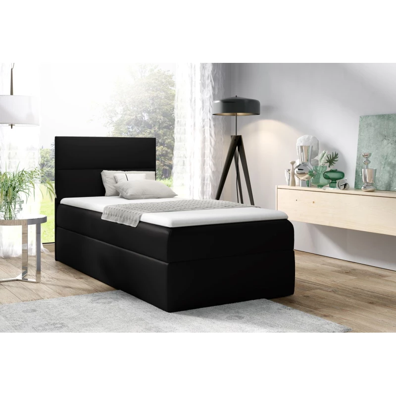 Čalúnená jednolôžková posteľ OLENA - 80x200, čierna + topper ZDARMA