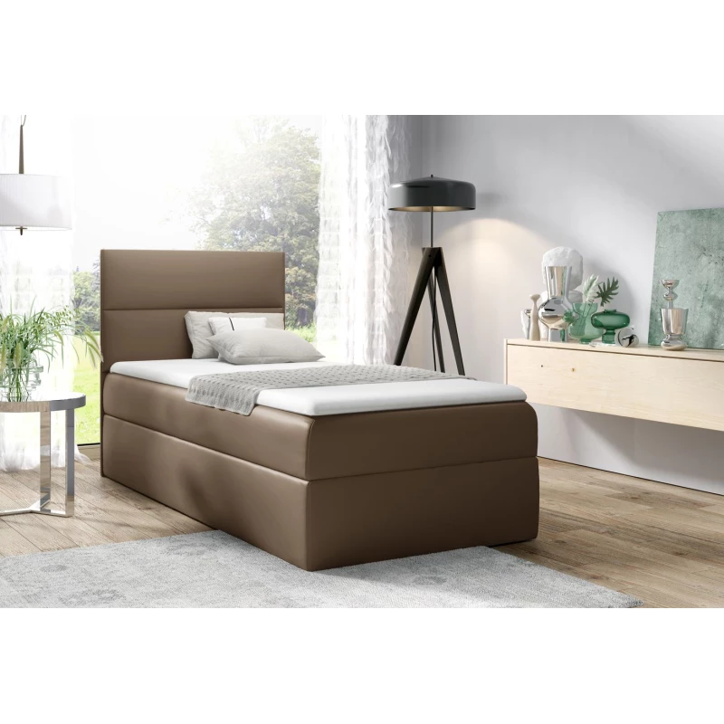 Čalúnená jednolôžková posteľ OLENA - 80x200, hnedá + topper ZDARMA