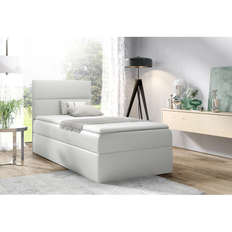 Čalúnená jednolôžková posteľ OLENA - 90x200, biela + topper ZDARMA