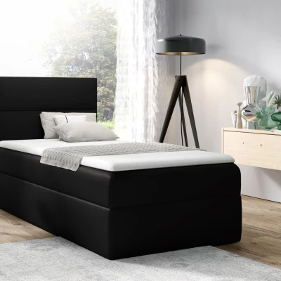 Čalúnená jednolôžková posteľ OLENA - 90x200, čierna + topper ZDARMA