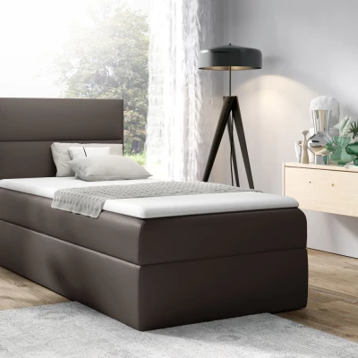 Čalúnená jednolôžková posteľ OLENA - 90x200, tmavo hnedá + topper ZDARMA