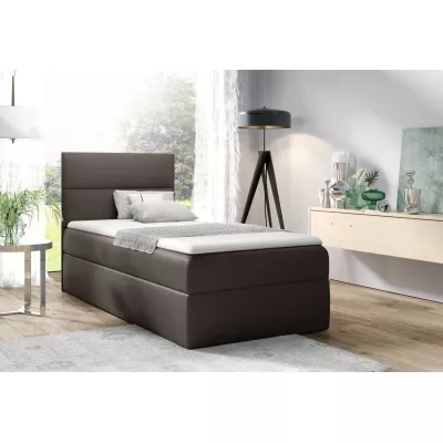 Čalúnená jednolôžková posteľ OLENA - 90x200, tmavo hnedá + topper ZDARMA