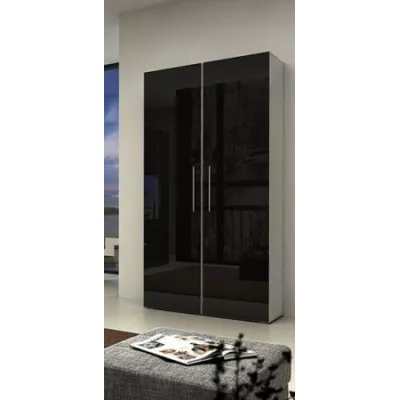Dvojdverová šatníková skriňa BILAN - šírka 80 cm, biela / čierny lesk