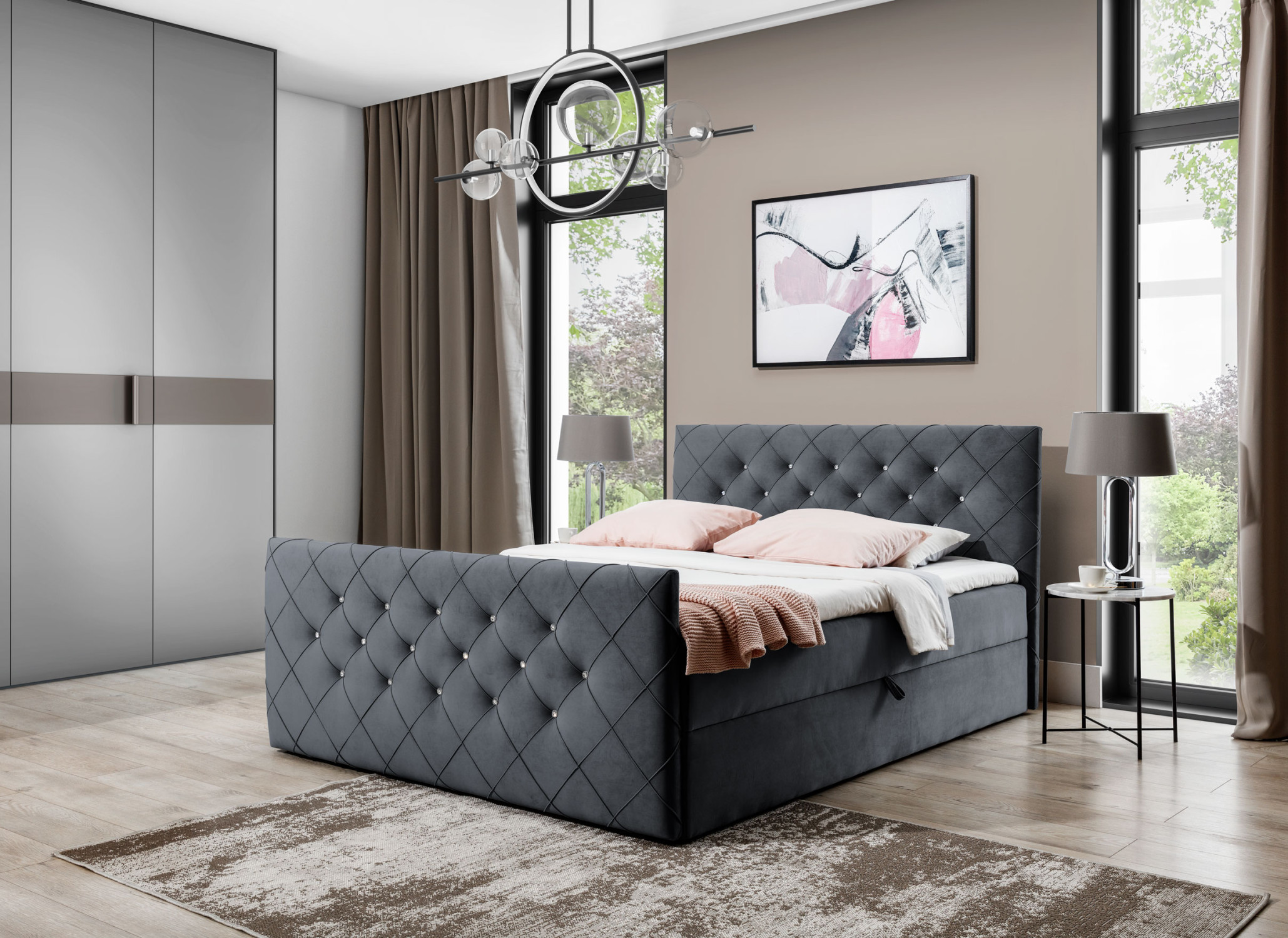 Boxspringová posteľ LENKA - 120x200, šedá + topper ZDARMA